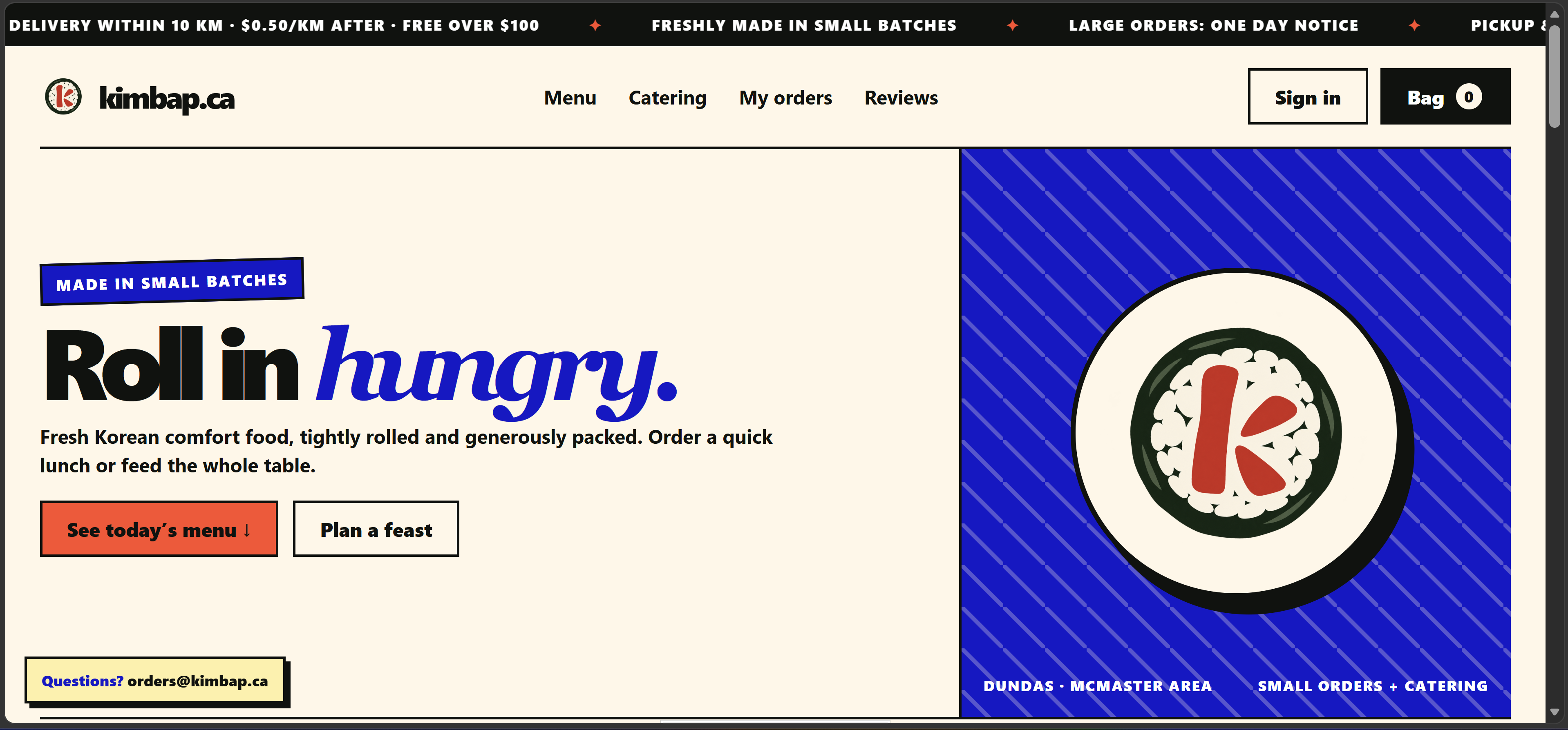 kimbap.ca custom online ordering website